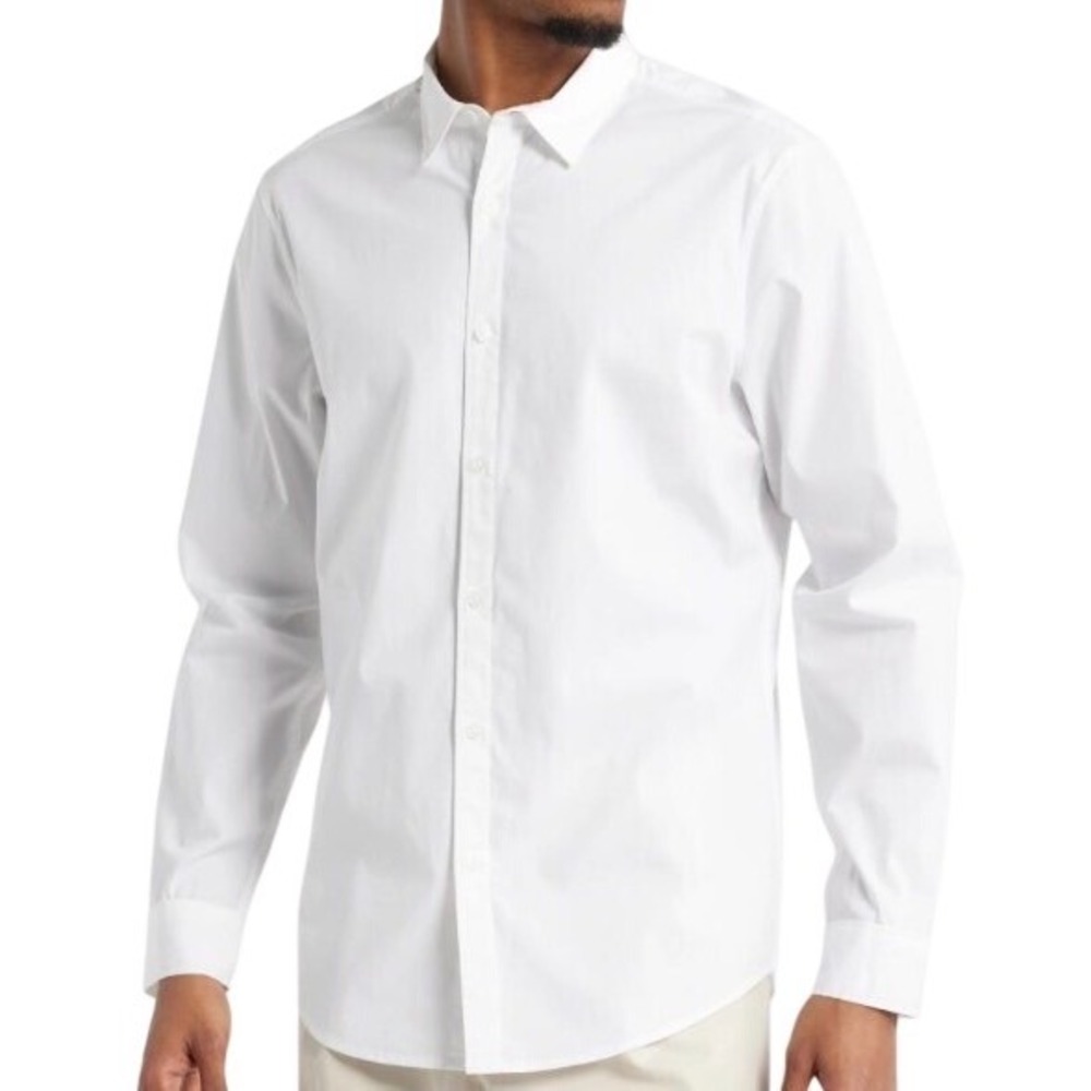 NWT Open Edit Mens Slim Fit Button‎ Down Stretch Shirt White Cotton Modal Size M